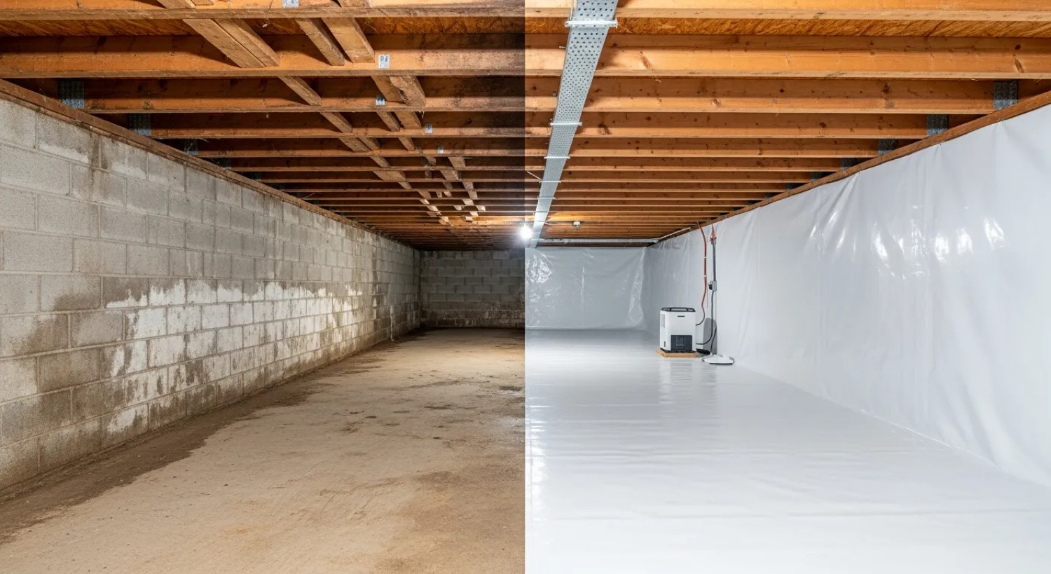 Before and after crawl space encapsulation